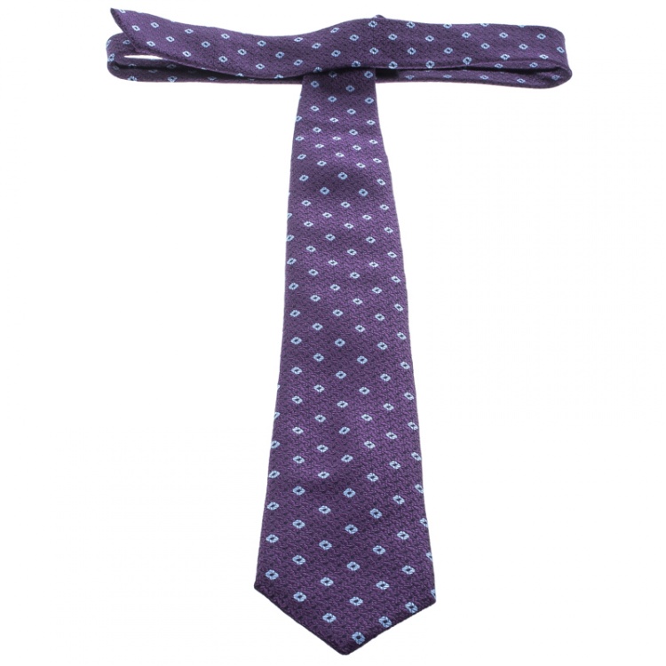 Pre Owned Ermenegildo Zegna Purple and Navy Blue Patterned Silk Jacquard Tie