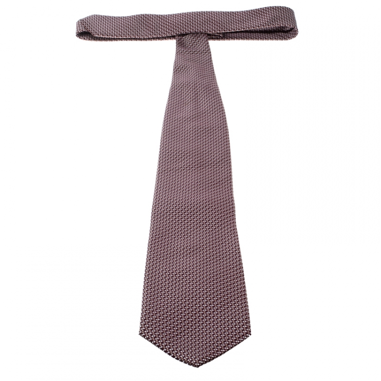 Pre Owned Ermenegildo Zegna Couture Red Geometric Patterned Jacquard Silk Tie