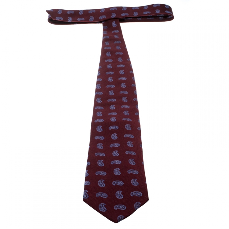 Pre Owned Ermenegildo Zegna Maroon and Blue Paisley Printed Silk Tie