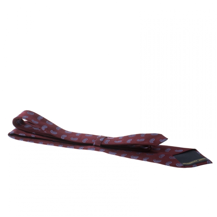 Pre Owned Ermenegildo Zegna Maroon and Blue Paisley Printed Silk Tie