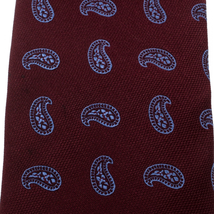 Pre Owned Ermenegildo Zegna Maroon and Blue Paisley Printed Silk Tie