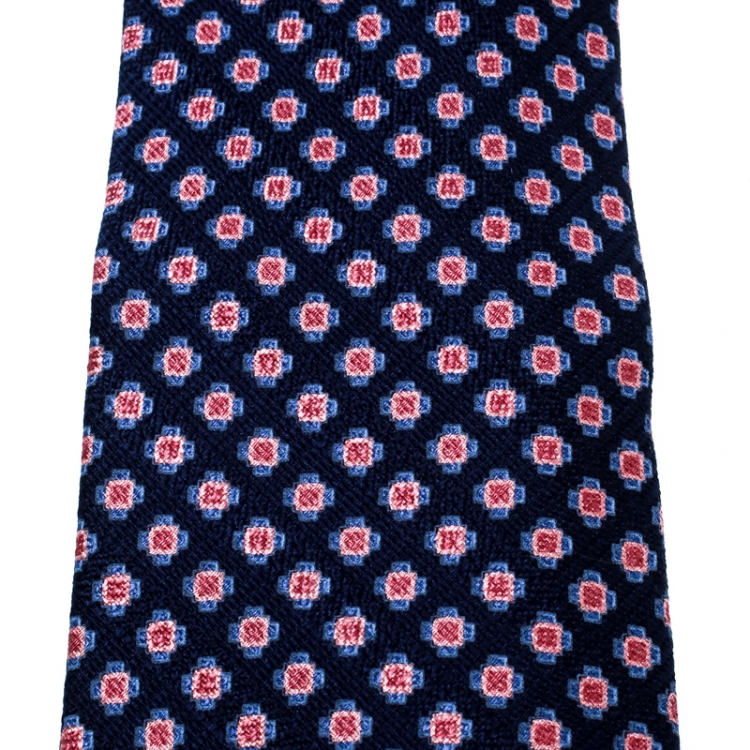 Pre Owned Ermenegildo Zegna Blue and Pink Patterned Silk Jacquard Tie