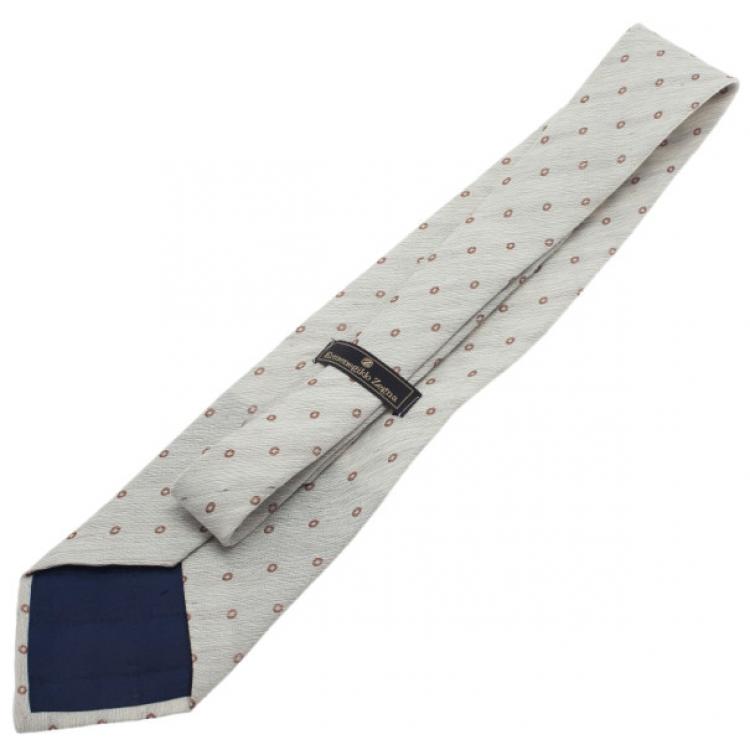 Pre Owned Ermenegildo Zegna Grey Polka Dot Tie