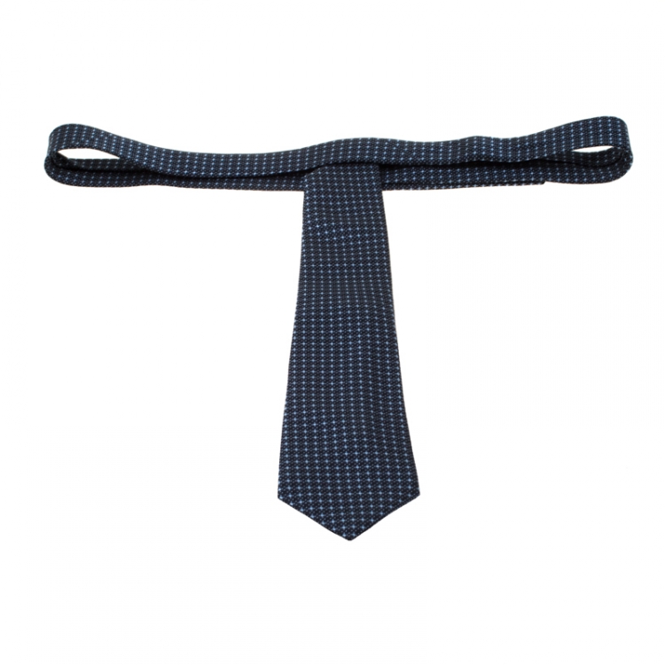Pre Owned Ermenegildo Zegna Premium Navy Blue Patterned Silk Jacquard Tie