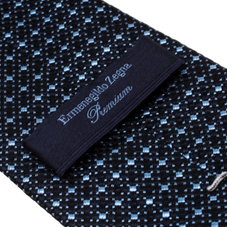 Pre Owned Ermenegildo Zegna Premium Navy Blue Patterned Silk Jacquard Tie