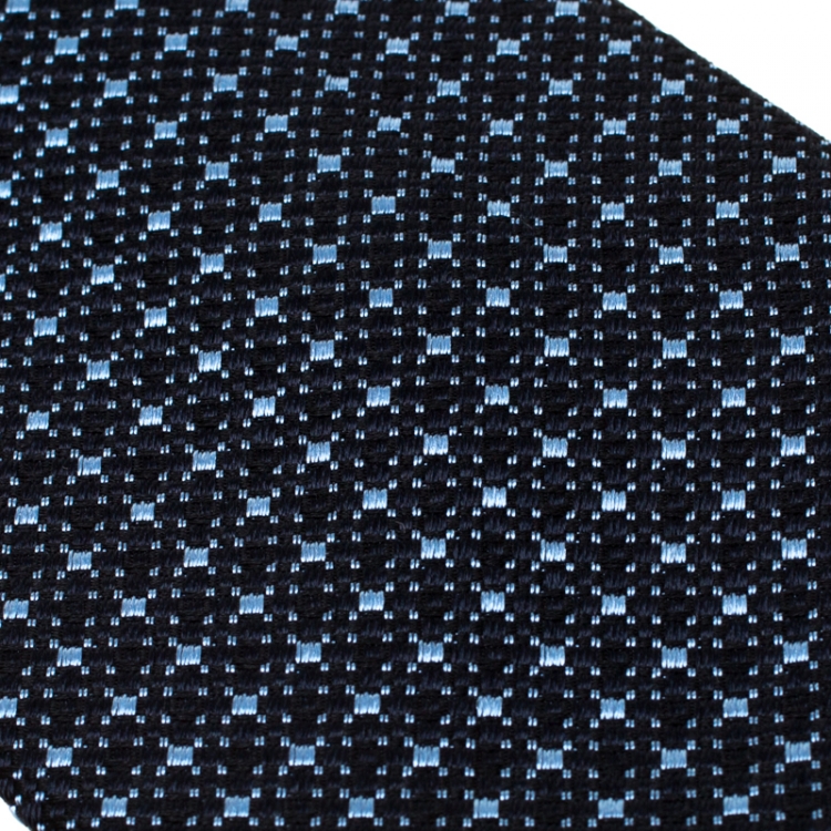 Pre Owned Ermenegildo Zegna Premium Navy Blue Patterned Silk Jacquard Tie