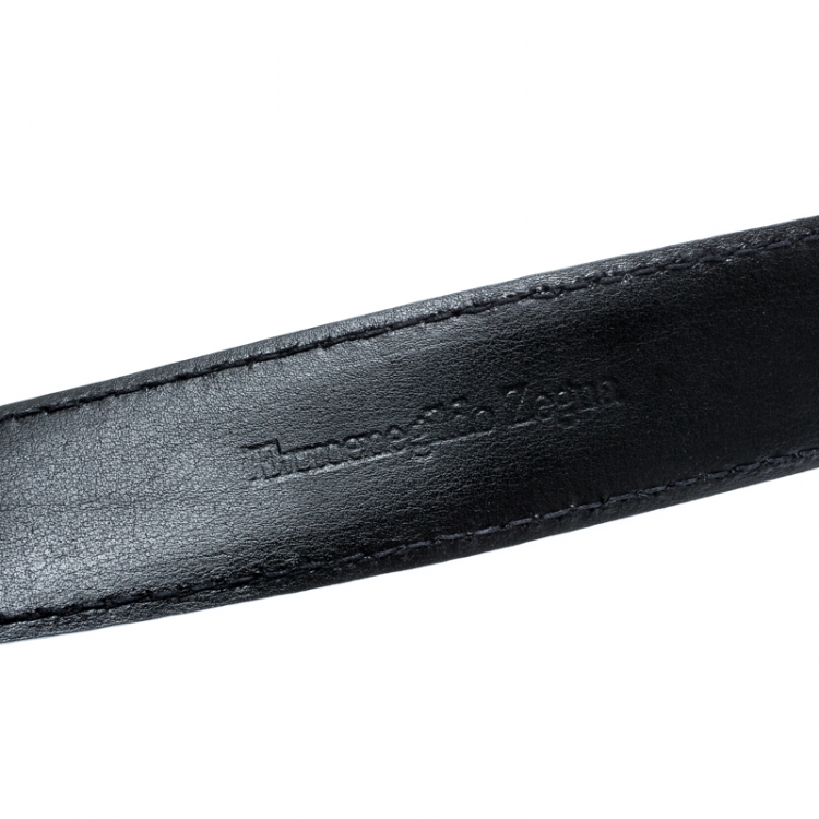 Pre Owned Ermenegildo Zegna Black Leather Buckle Belt 110 CM