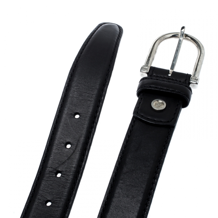 Pre Owned Ermenegildo Zegna Black Leather Buckle Belt 110 CM