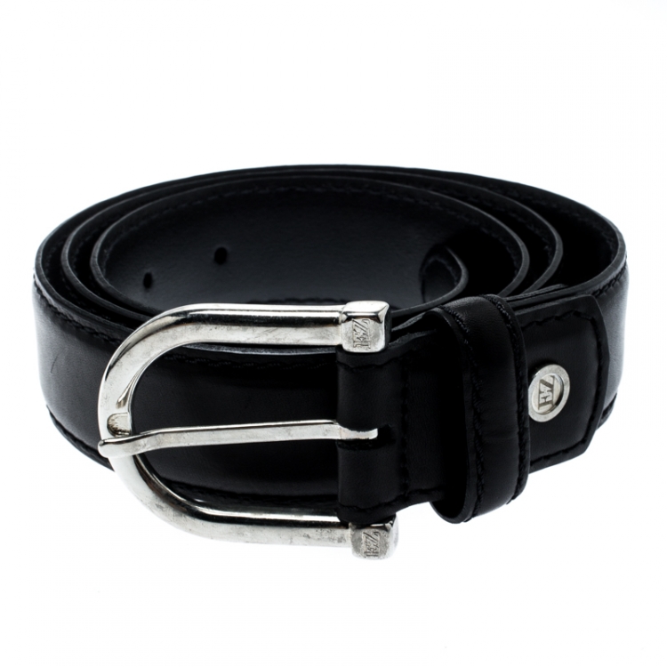 Pre Owned Ermenegildo Zegna Black Leather Buckle Belt 110 CM