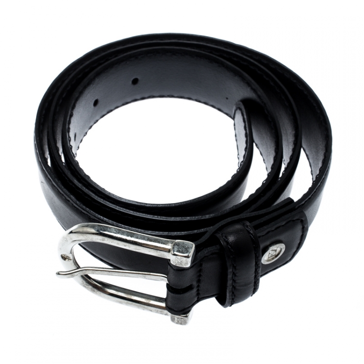 Pre Owned Ermenegildo Zegna Black Leather Buckle Belt 110 CM