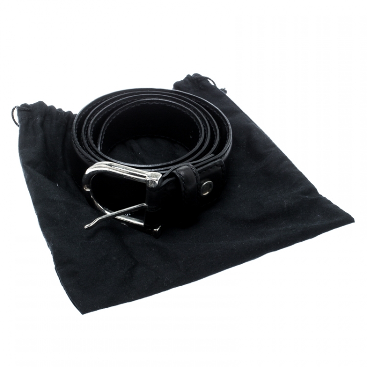 Pre Owned Ermenegildo Zegna Black Leather Buckle Belt 110 CM