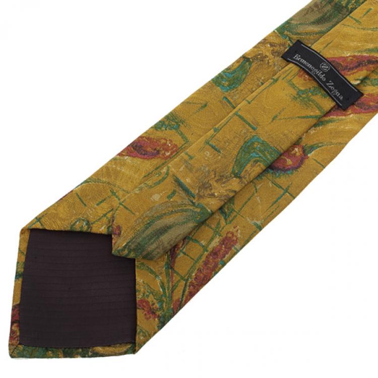 Pre Owned Ermenegildo Zegna Printed Silk Tie