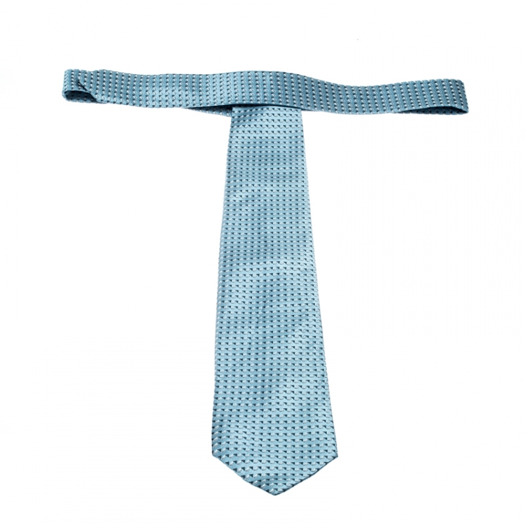 Pre Owned Ermenegildo Zegna Blue Abstract Patterned Silk Jacquard  Tie