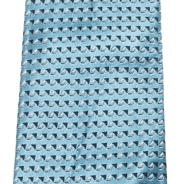 Pre Owned Ermenegildo Zegna Blue Abstract Patterned Silk Jacquard  Tie
