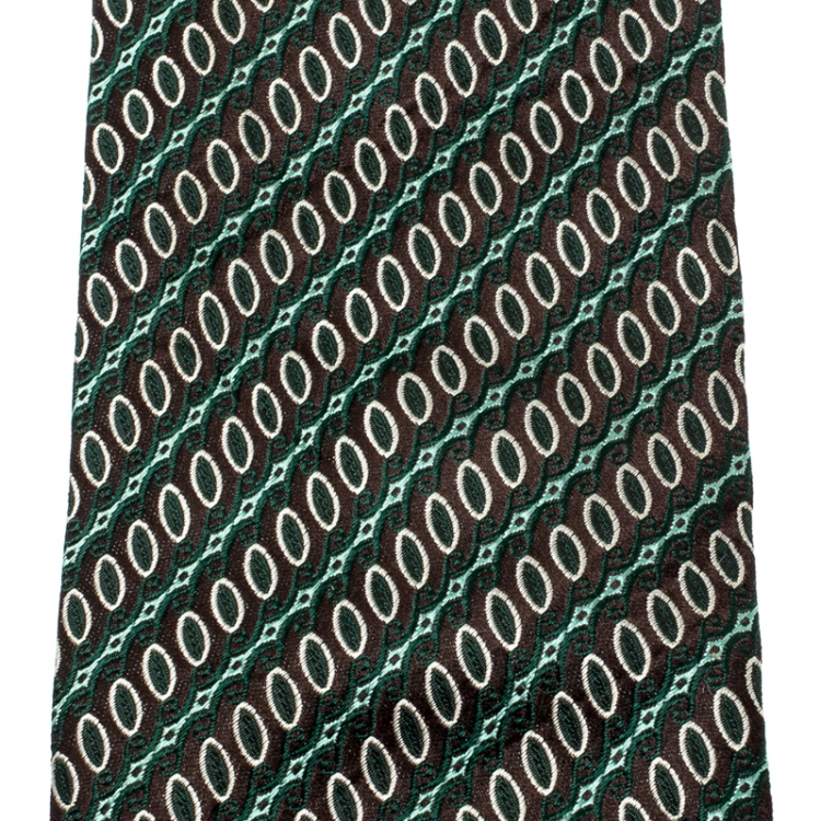 Pre Owned Ermenegildo Zegna Olive Green Diagonal Pattern Silk Jacquard Tie