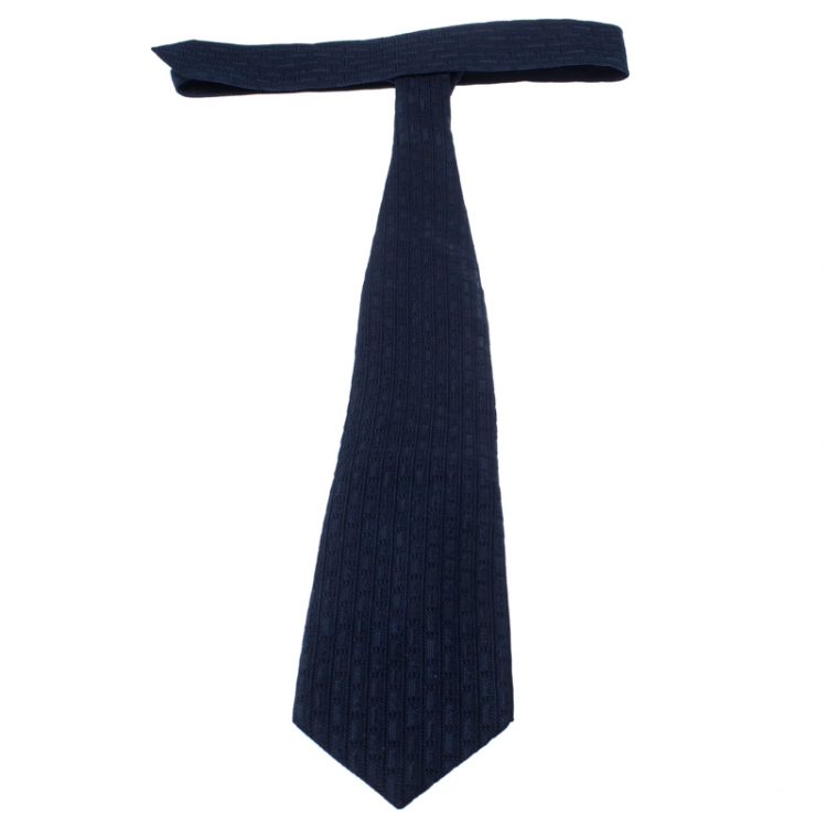 Pre Owned Ermenegildo Zegna Navy Blue Silk Knit Jacquard Classic Tie