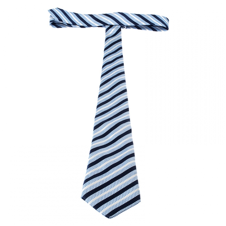 Pre Owned Ermenegildo Zegna Blue Striped Jacquard Silk Tie