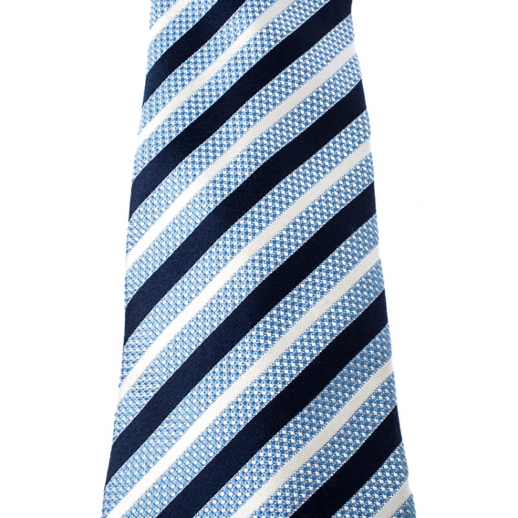 Pre Owned Ermenegildo Zegna Blue Striped Jacquard Silk Tie