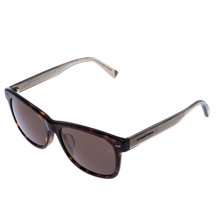 Pre Owned Ermenegildo Zegna Brown EZ 0028FN Tortoise Shell Square Sunglasses