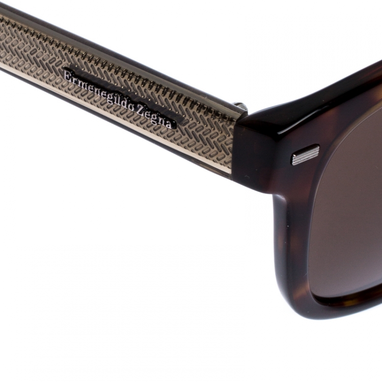 Pre Owned Ermenegildo Zegna Brown EZ 0028FN Tortoise Shell Square Sunglasses