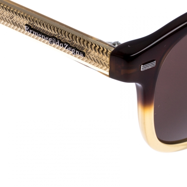 Pre Owned Ermenegildo Zegna Brown/Beige EZ 0005F Square Sunglasses