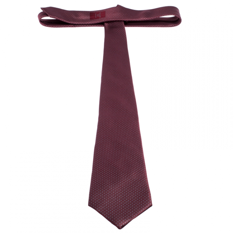 Pre Owned Ermenegildo Zegna Red Geometric Patterned Silk Tie