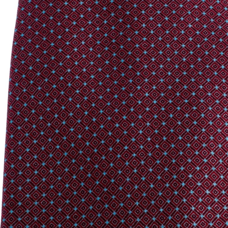 Pre Owned Ermenegildo Zegna Red Geometric Patterned Silk Tie