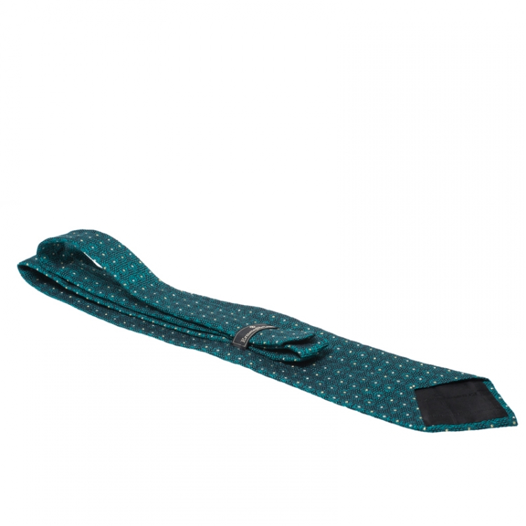 Pre Owned Ermenegildo Zegna Vintage Green Geometric Jacquard Silk Tie
