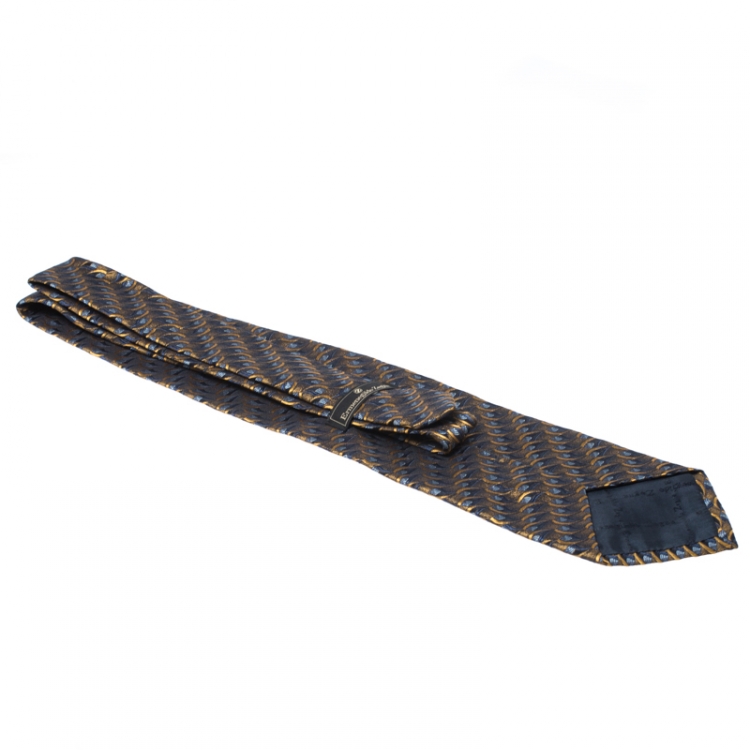 Pre Owned Ermenegildo Zegna Vintage Dull Gold & Blue Jacquard Silk Tie