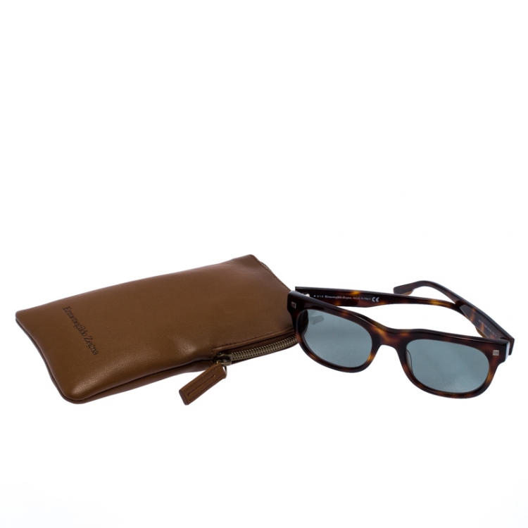 Pre Owned Ermenegildo Zegna Dark Havana/Smoke Grey EZ0101 Square Sunglasses