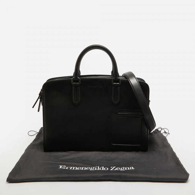 Pre Owned Ermenegildo Zegna Black Leather Briefcase Bag