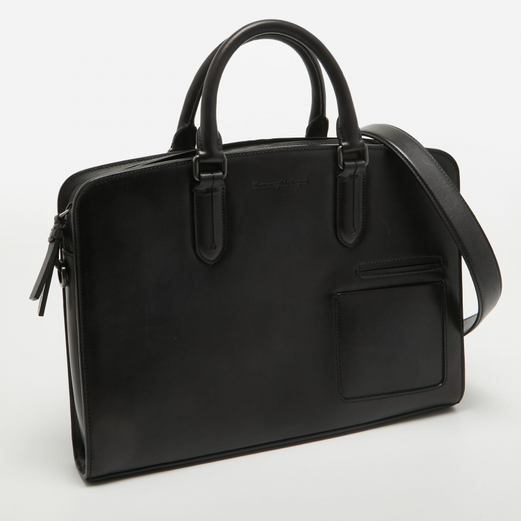 Pre Owned Ermenegildo Zegna Black Leather Briefcase Bag