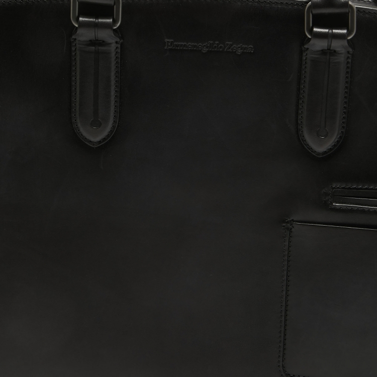 Pre Owned Ermenegildo Zegna Black Leather Briefcase Bag