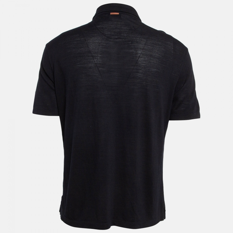 Pre Owned Ermenegildo Zegna Black Pique Jersey Polo T-Shirt XL