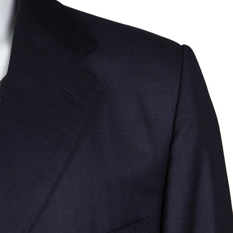 Pre Owned Ermenegildo Zegna Navy Blue Checkered Wool Su Misura Blazer 5XL