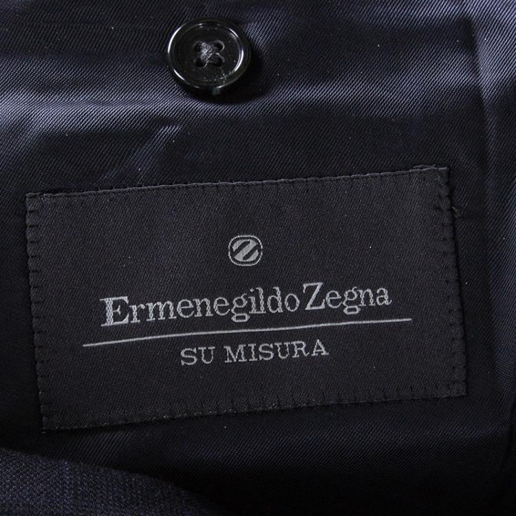 Pre Owned Ermenegildo Zegna Navy Blue Checkered Wool Su Misura Blazer 5XL