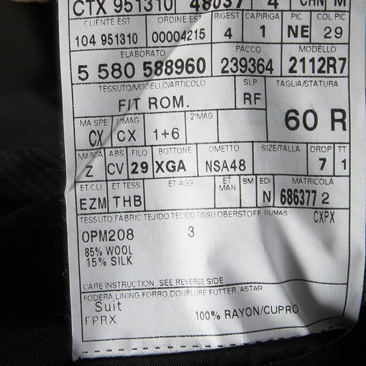 Pre Owned Ermenegildo Zegna Su Misura Black Wool Traveller Micronsphere Suit 5XL