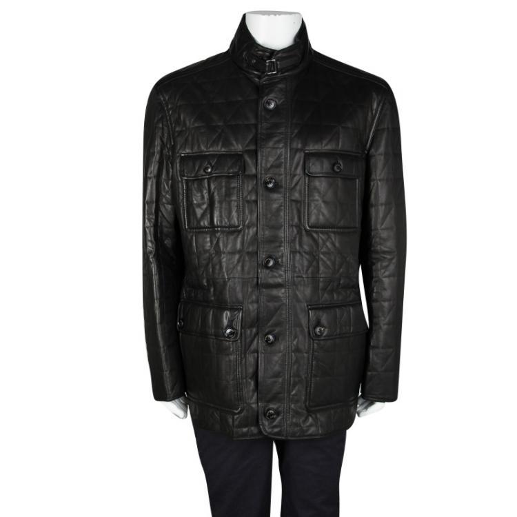 Pre Owned Ermenegildo Zegna Dark Brown Quilted Lambskin Leather Jacket 5XL                                                                                                                                                 