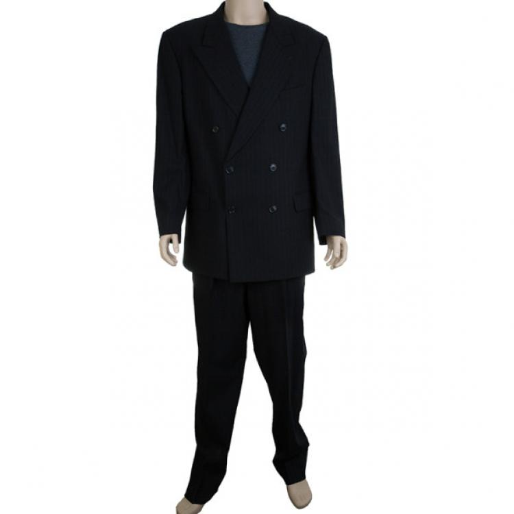 Pre Owned Ermenegildo Zegna Black Pinstripe Suit EU58