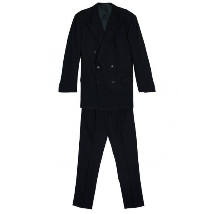 Pre Owned Ermenegildo Zegna Black Pinstripe Suit EU58