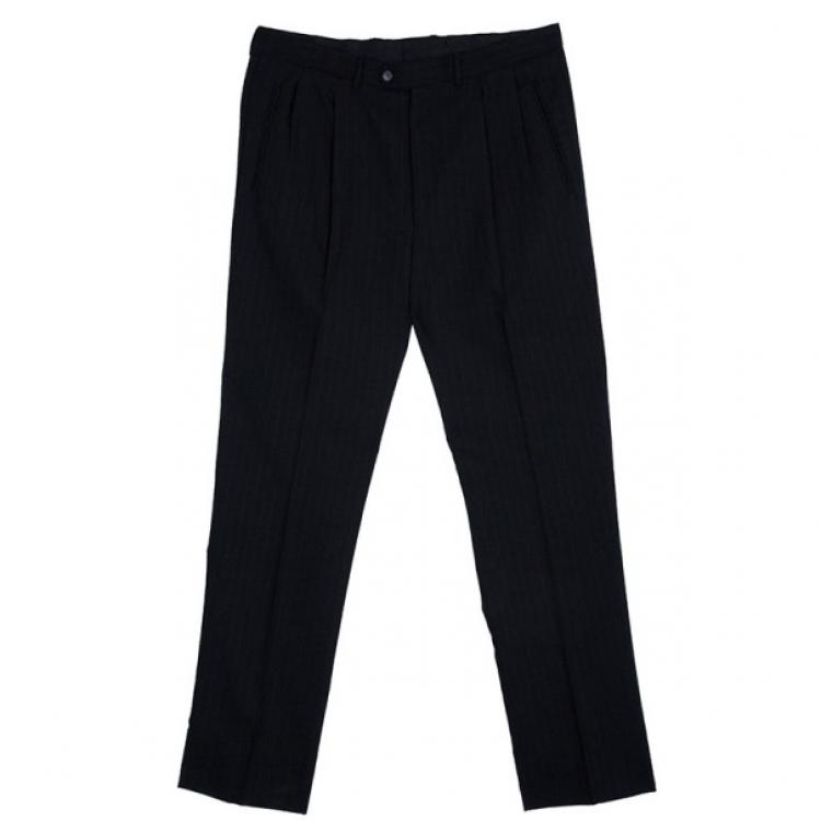 Pre Owned Ermenegildo Zegna Black Pinstripe Suit EU58