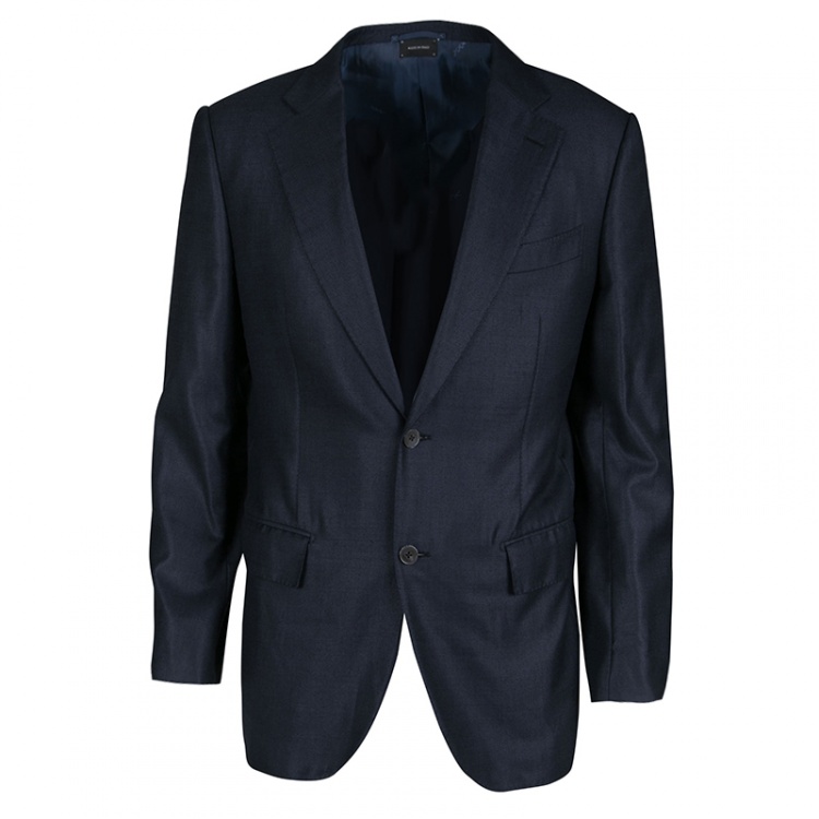 Pre Owned Ermenegildo Zegna Couture Navy Blue Wool and Silk Regular Fit Tailored Suit L