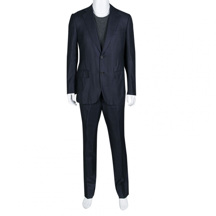 Pre Owned Ermenegildo Zegna Couture Navy Blue Wool and Silk Regular Fit Tailored Suit L