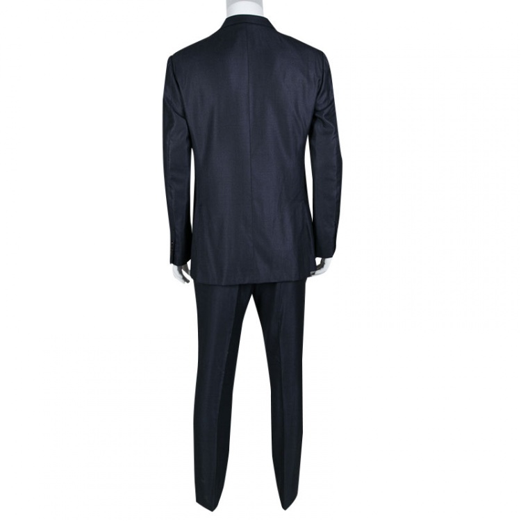 Pre Owned Ermenegildo Zegna Couture Navy Blue Wool and Silk Regular Fit Tailored Suit L
