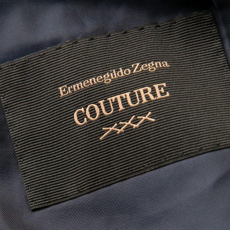 Pre Owned Ermenegildo Zegna Couture Navy Blue Wool and Silk Regular Fit Tailored Suit L