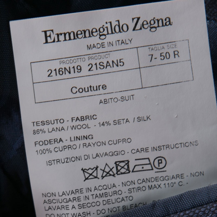 Pre Owned Ermenegildo Zegna Couture Navy Blue Wool and Silk Regular Fit Tailored Suit L
