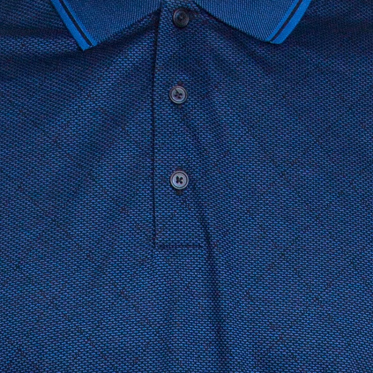 Pre Owned Ermenegildo Zegna Blue and Black Cotton Knit Diamond Pattern Polo T-Shirt M