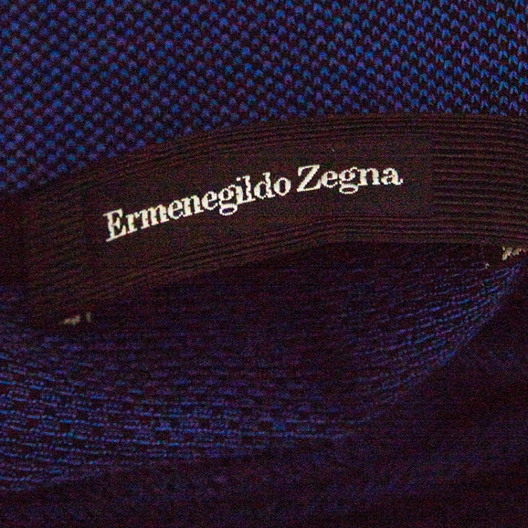 Pre Owned Ermenegildo Zegna Blue and Black Cotton Knit Diamond Pattern Polo T-Shirt M