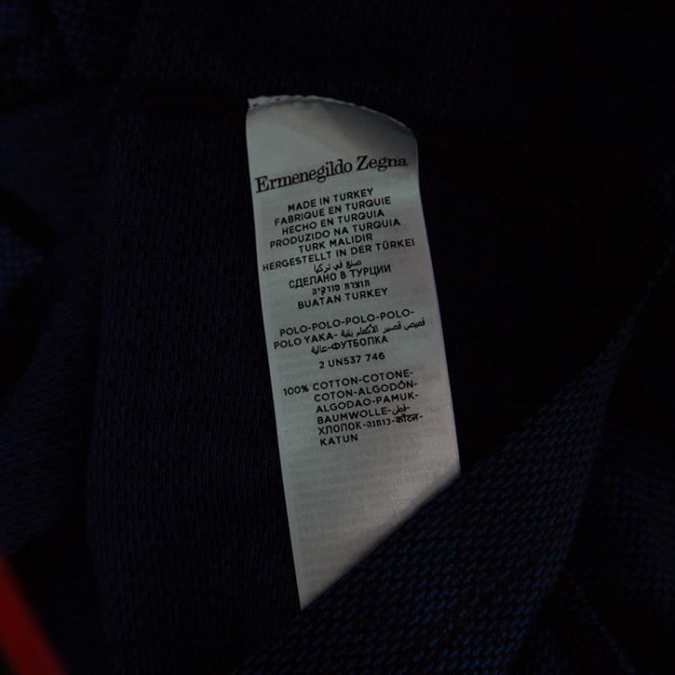 Pre Owned Ermenegildo Zegna Blue and Black Cotton Knit Diamond Pattern Polo T-Shirt M