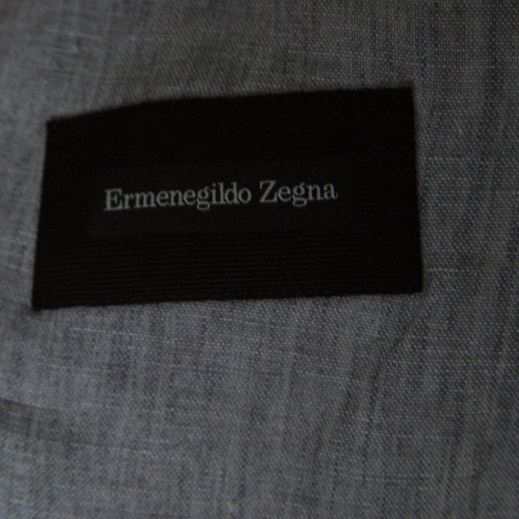 Pre Owned Ermenegildo Zegna Grey Linen Ribbed Collar Detail Blazer XL